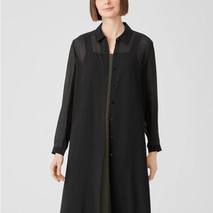 Eileen Fisher Sheer Maxi Dress Classic Collar Long Shirt